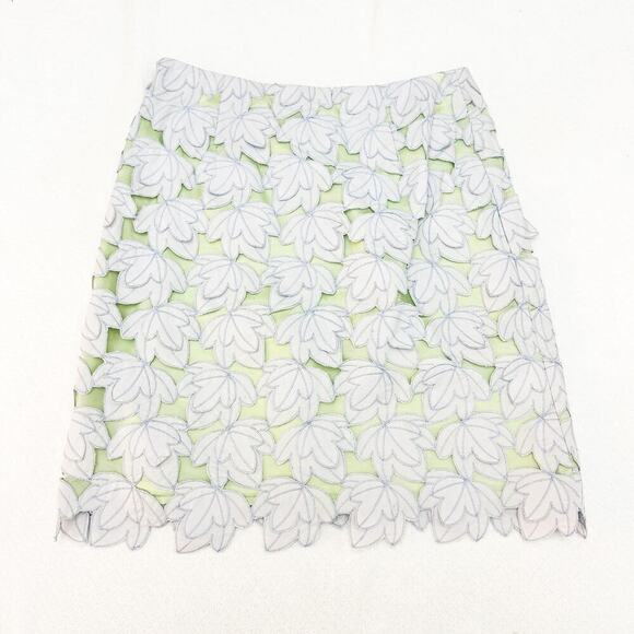 Milly Lotus Green Blue Leaf Laser Flower Patterned Overlay Pencil Skirt Size 2 - Picture 2 of 6